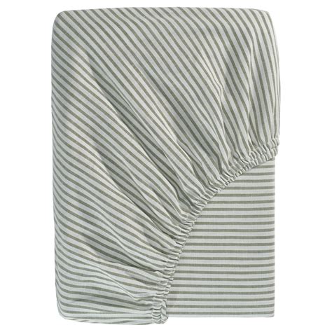 SOLFIBBLA fitted sheet, white green/stripe, 160x200 cm (63x79") - IKEA