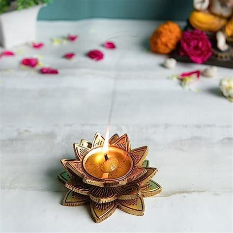 Buy Jaszz Art Brass Small Diya Small Ethnic Design Handmade Curved Oil ...
