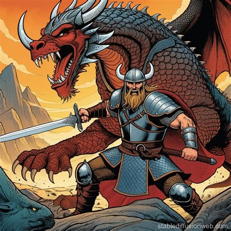 Titan Mammoth vs Dragon: Gothic Battlefield Duel | Stable Diffusion Online