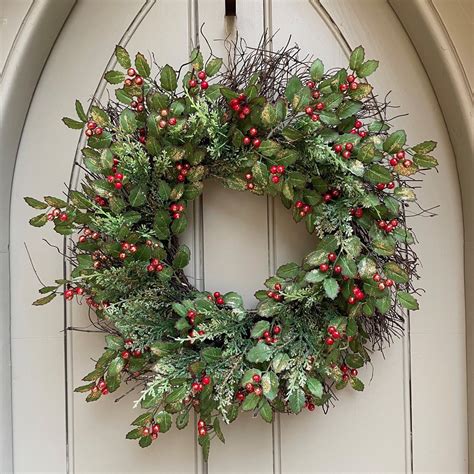 Glitter Holly Luxury Christmas Wreath with Red Berries | Floralsilk
