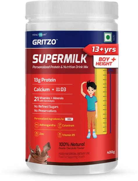 Gritzo SuperMilk Height+ (13+y Boys),13g Protein, Double Chocolate ...