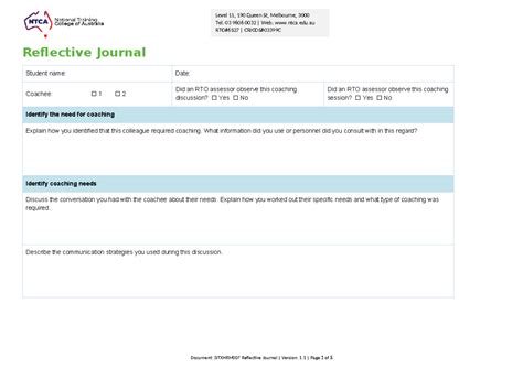 SITXHRM007 Reflective Journal: Coaching Process & Reflection - Studocu