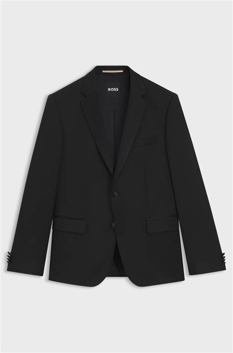 BOSS - Slim-fit tuxedo jacket in virgin-wool serge - Black