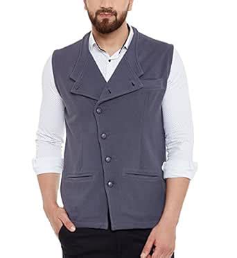 Buy HYPERNATION Grey Color Side Botton Cotton Waistcoat for Men at ...
