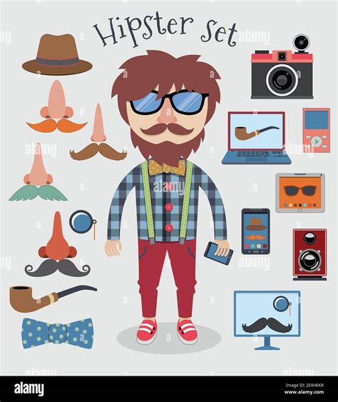 Hipster character pack design elements for boy isolated vector ...