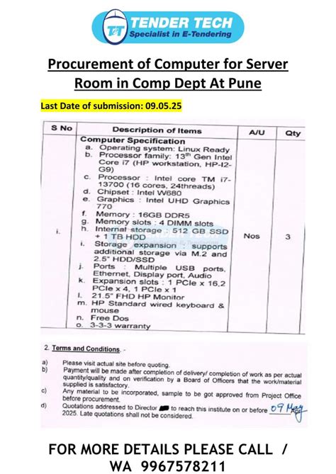 tender for computer at pune due on 09 . 05