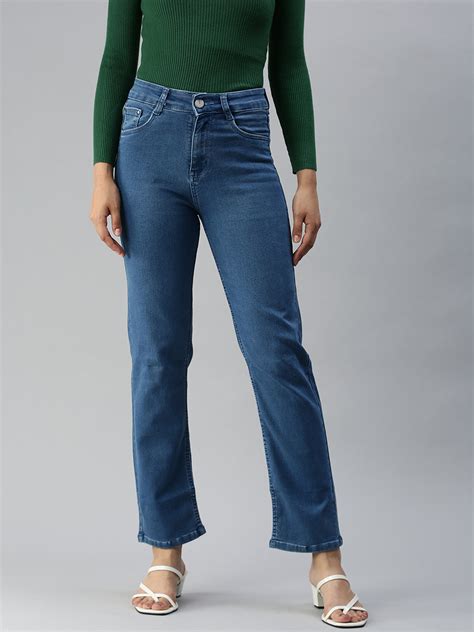 SHOWOFF Women Blue Solid Straight Fit Jeans