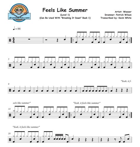 Weezer, Feels Like Summer Drum Transcription Level 1