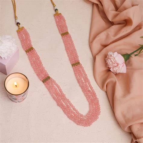 Traditional Rose Quartz Beads Necklace | Long Necklaces | Johori
