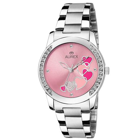 AUREX Analogue Women's Watch (Pink Dial Silver Colored Strap) : Amazon ...