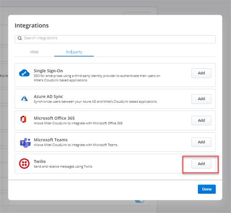 Enabling the Twilio account and SMS enablement from the Mitel ...