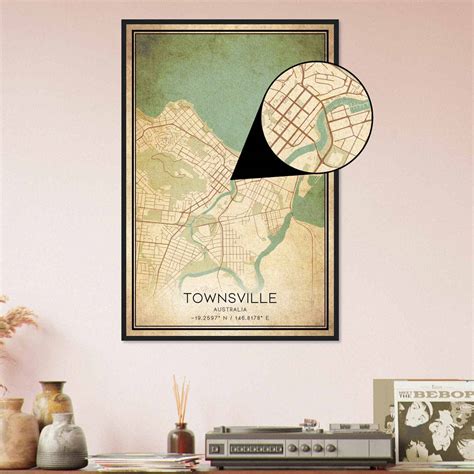 Vintage Townsville Australia Map Poster, Townsville City Road Wall Art Print - Custom Maps & Posters