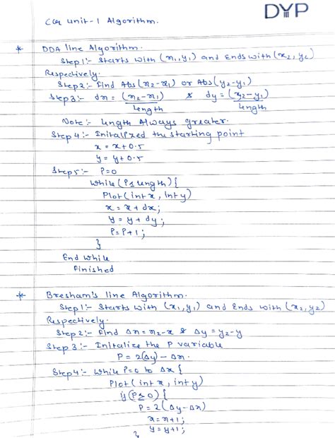 CG CHAP 1 ALGO - All the Cg unit 1 Problem - DOA line Alyoithm Shep l starts ith (mi) and ends ...
