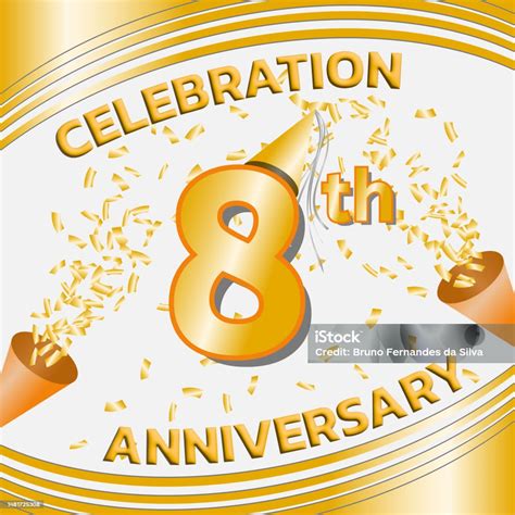 Celebration Anniversary 8 Year With Golden Confetti Stock Illustration ...