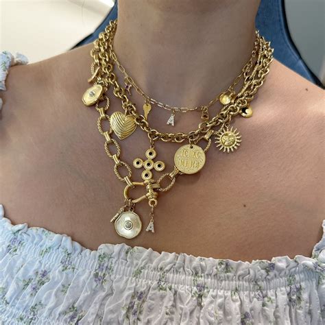 Chunky Charm Necklace, Custom Charm Necklace Gold, Personalized Charm ...