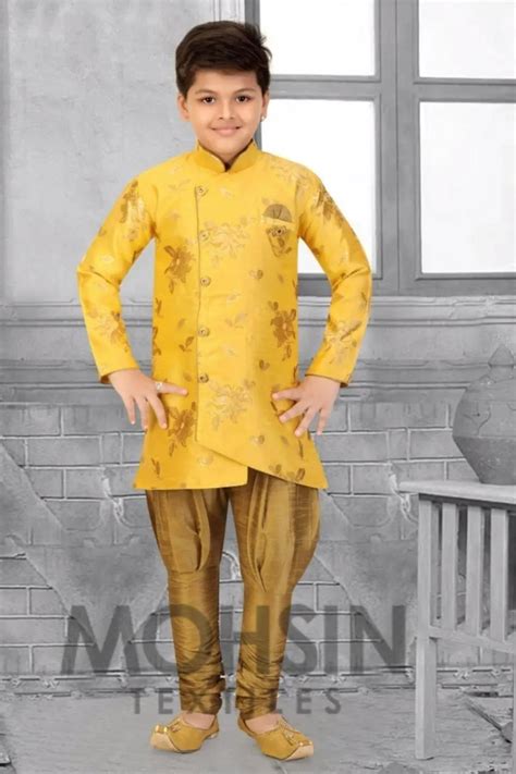 Yellow Flower Buta Lilen Silk Boys Kurta Pajama – Mohsin Textiles