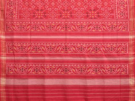 Red Ikat Cotton Handloom Saree with All Over Grill Design i0851 – Uppada