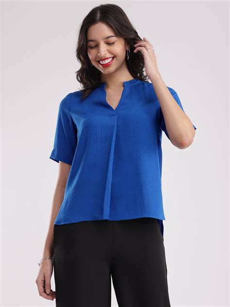 Buy Royal Blue Pleat Detail Top Online | FableStreet