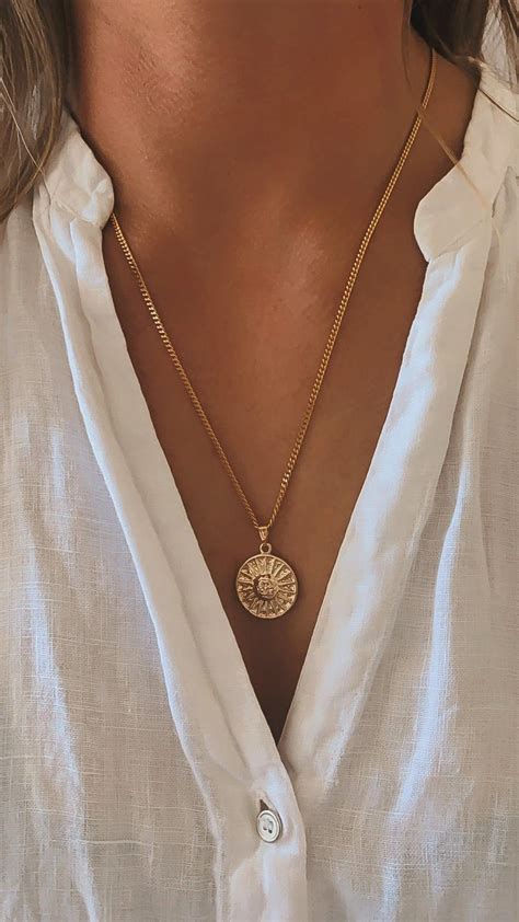 Gold sun coin necklace sun medallion gold necklace sun pendant necklace ...