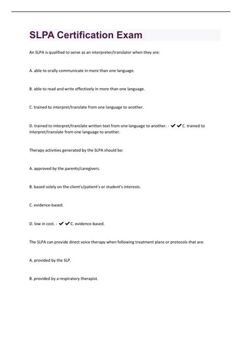 SLPA Certification Exam | 60 Questions and Answers(A+ Solution guide ...
