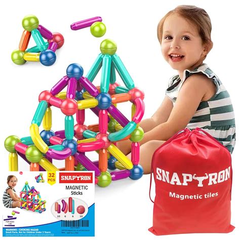 SNAPTRON Magnetic Blocks for Kids Tiles-32 Pieces Set Gifts for Girls ...