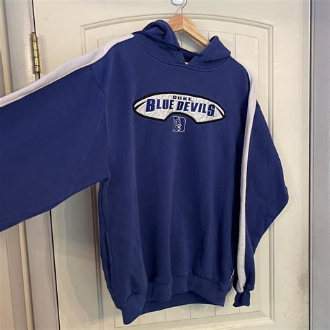 Duke Men's Blue and White Hoodie | Depop