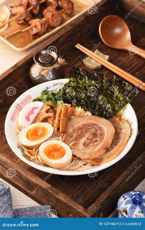 Soy sauce ramen stock photo. Image of flavored, white - 127166712