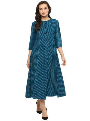 Buy Idalia Teal Striped Flared Dress Online