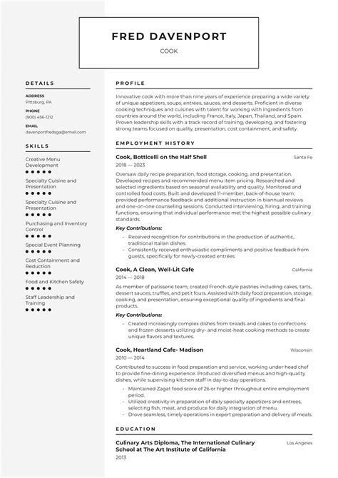 Image result for Cook Resume Examples