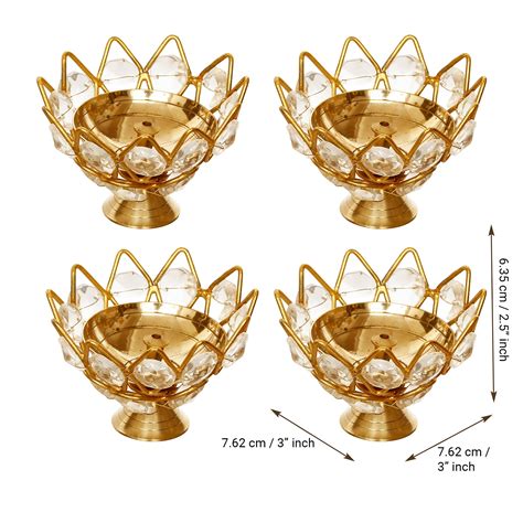 Set of 4 Lotus Shape Crystal Tea Light Holder - eCraftIndia Online