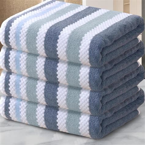 Amazon.com: Striped Bath Towels (4PC, 30"x56") - Quick Dry | Absorb ...