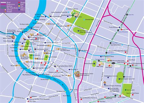 Bangkok Bts Map With Attractions Map Of Bangkok Thailand
