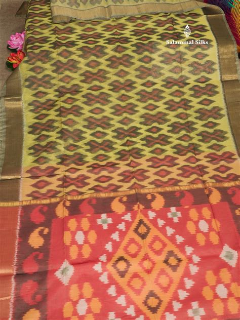 Premium Parrot Green Pochampalli SICO Cotton Saree With Gold Zari Bord ...