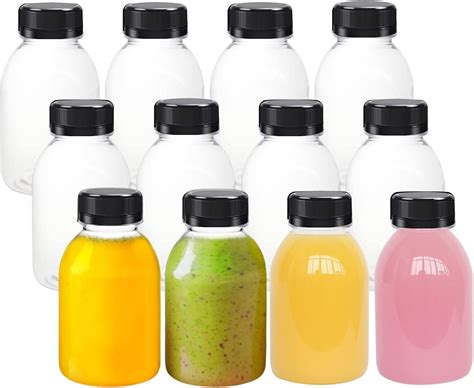 12 Pack 8 OZ (250 ml) Clear Plastic Juice Bottles with Lids, Bulk ...