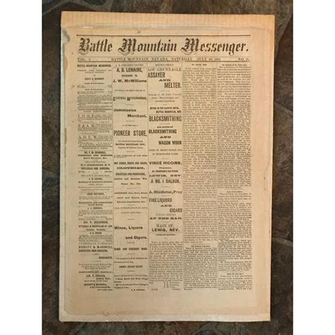 At Auction: 19thc Western Newspaper, Nevada, Battle Mountain Messenger