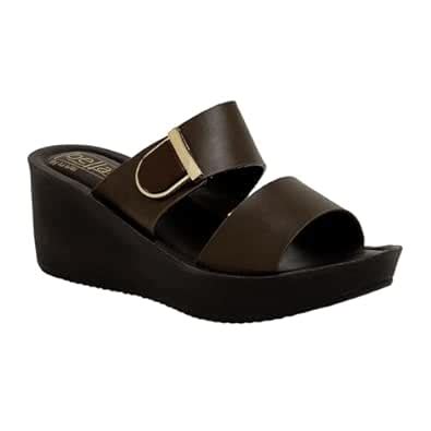 Buy Bella Women Fashion Wedge Slip On with Buckle Brown Sandal ...
