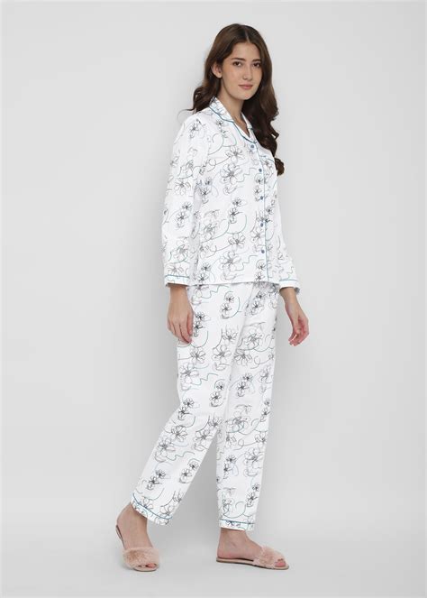 Floral Line Art Print Long Sleeve Women's Night suit – Shopbloom