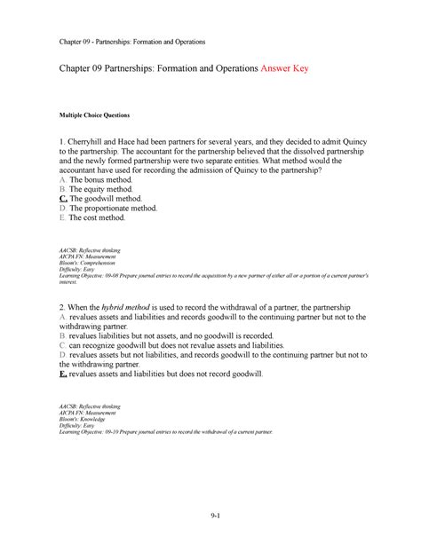 Chapter 9 Test Bank Answerke - Chapter 09 Partnerships: Formation and ...