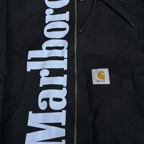 Carhartt x Marlboro black and white hoodie - Size S... | Depop