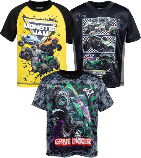 Amazon.com: Monster Jam 3 Pack T-Shirts Toddler to Big Kid Grave Digger ...