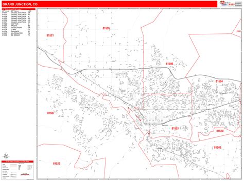 Grand Junction Colorado Zip Code Wall Map (Red Line Style) by ...