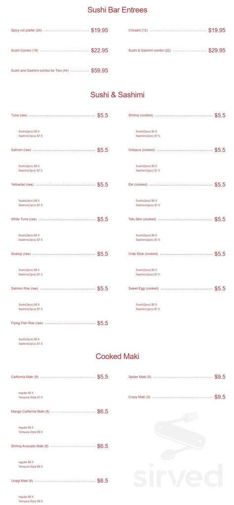 Ming Dynasty Chinese & Japanese Restaurant menu in Marshfield ...