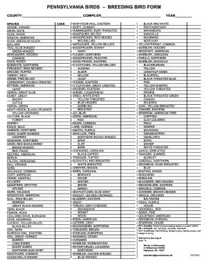 Fillable Online pabirds PENNSYLVANIA BIRDS BREEDING BIRD FORM COUNTY ...
