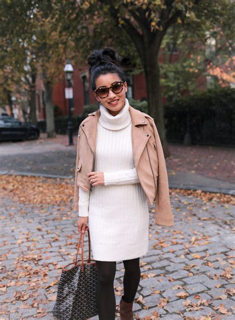 Sweater dress and suede moto jacket by extra petite blog