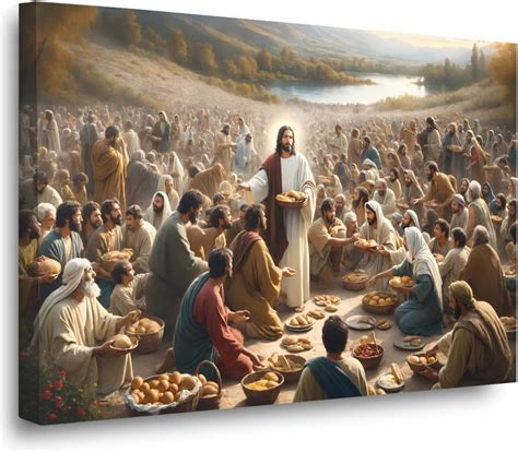 AEFER Digital Print of Jesus Feeding the 5000 Jesus Breaking Bread ...