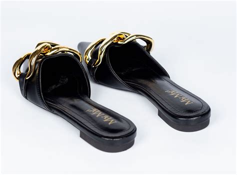 Gold Chain lock Mules- Black – MyMyfootwears