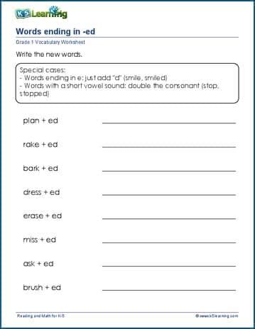 Words ending in -ed worksheets| K5 Learning