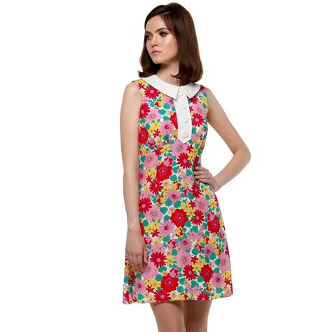 MARMALADE Retro 1960s Mod Floral Mini Dress With Collar