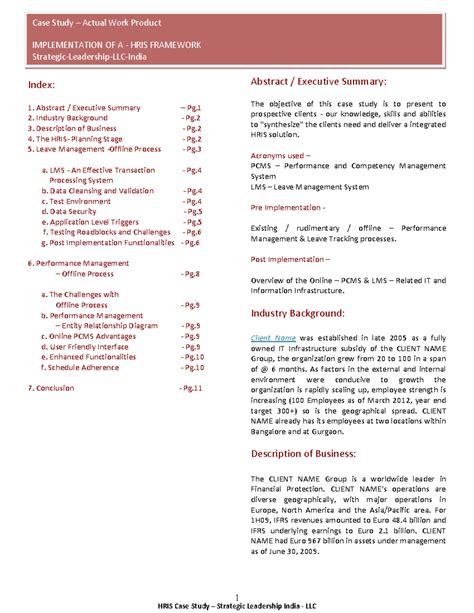 HRIS Case Study Strategic Leadership Ind - 1 Index: Abstract ...