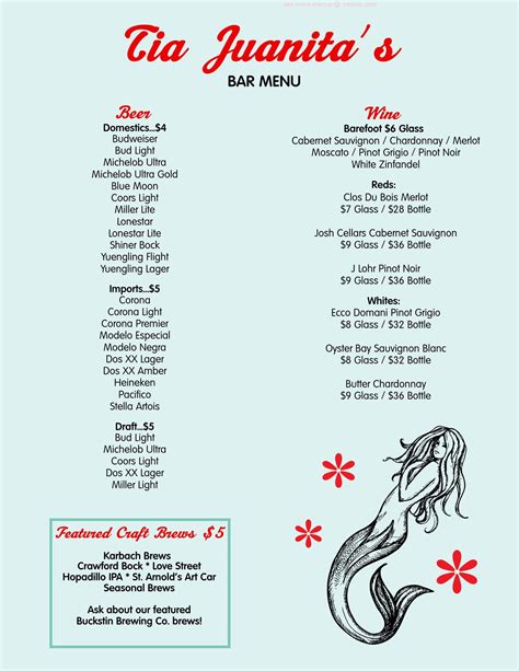 Menu at Tia Juanita’s Fish Camp restaurant, Orange